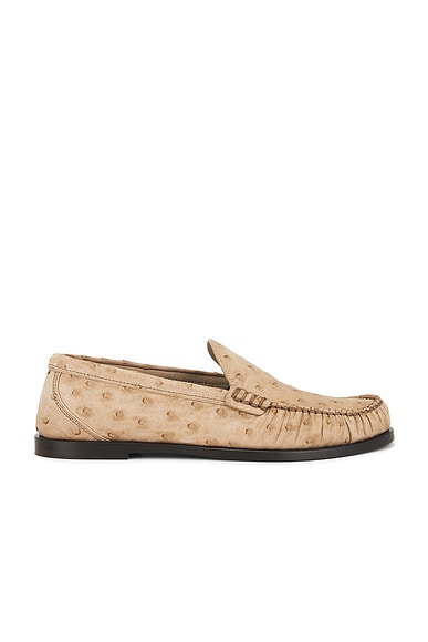 Saint Laurent Ostrich Leather Loafer in Light Tobacco