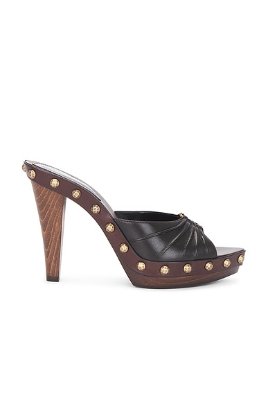 Saint Laurent Babylone Clog Mule Sandal in Harris Eagle Brown & Gold