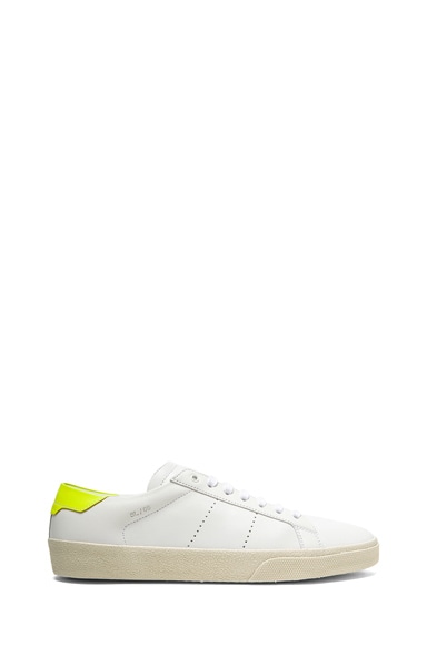 Saint Laurent Court Classic Leather Sneakers in Optic White & Neon ...