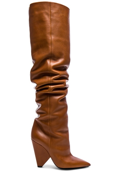 Saint Laurent Leather Niki Thigh High Boots in Cognac FWRD