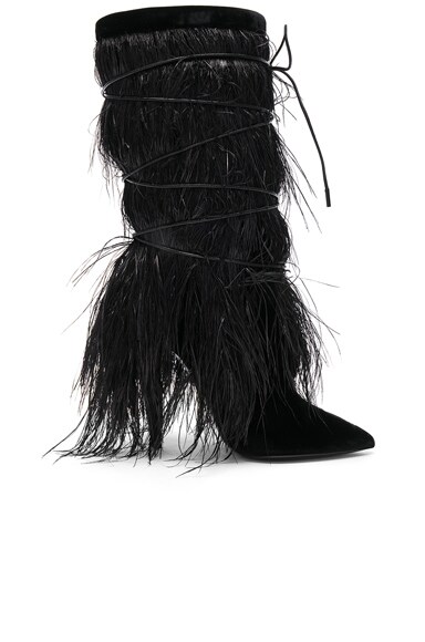Era Feather Embellished Velvet Yeti Boots