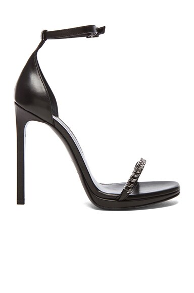 Saint Laurent Jane Chain Leather Ankle Strap Sandals in Black | FWRD