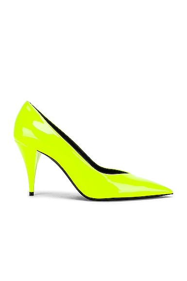 Click to view more detailed imagery on our partner's website Saint Laurent Kiki Neon Patent-Leather Pumps In Yellow