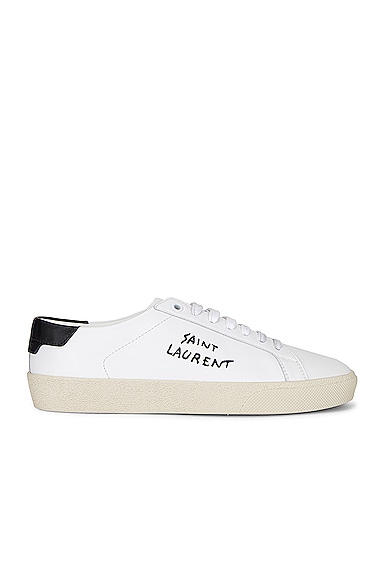 Saint Laurent Court Classic Logo-embroidered Leather Sneakers In Blanc Optique & Noir