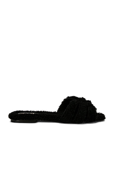Saint Laurent Tribute Flat Sandals in Black