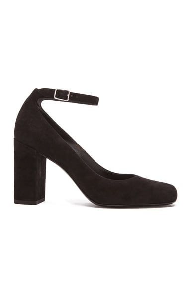 Saint Laurent Babies Suede Ankle Strap Heels - Black | FWRD