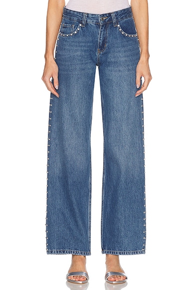 Sandy Liang Updo Straight Leg Jeans in Medium Blue