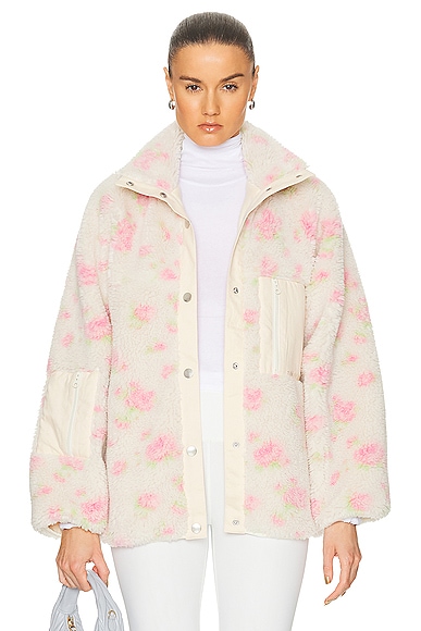 Sandy Liang Panda Fleece Zip Jacket in Pink Multi