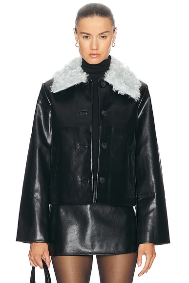 FWRD Renew Coach Leather Shearling Moto Jacket in Black FWRD