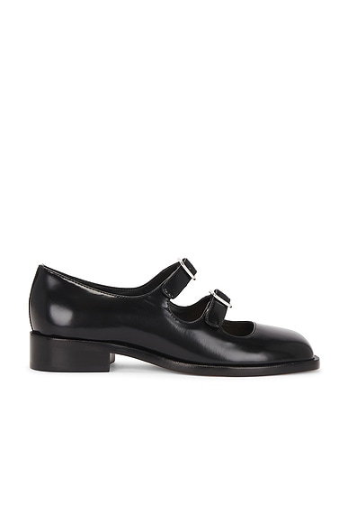 Sandy Liang Double Strap Mary Jane Flat in Black