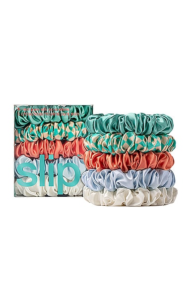 Shop Slip Midi Scrunchies Set Of 5 In Seashell