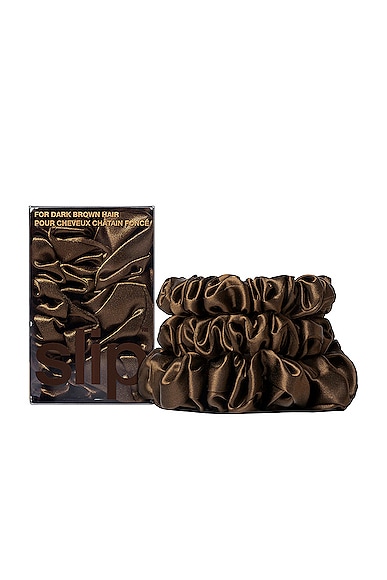 Slip Assorted Scrunchie Set Of 3 In Dark Brown