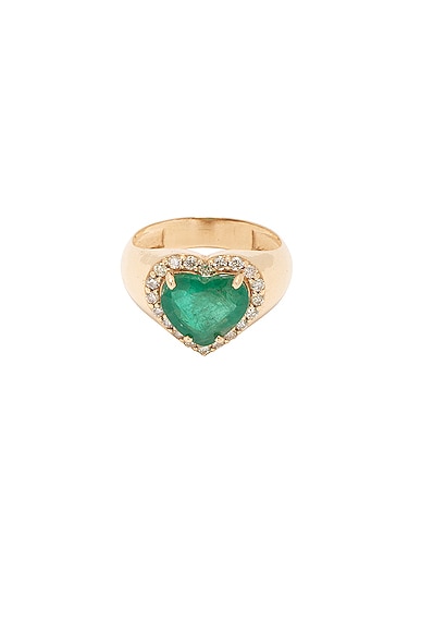 Siena Jewelry Heart Diamond Pinky Ring in 14k Yellow Gold & Emerald