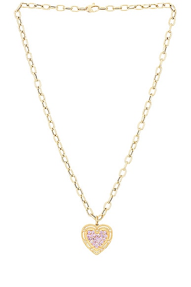 Siena Jewelry Heart Charm Necklace in 14k Yellow Gold, Diamond, & Pink Sapphire