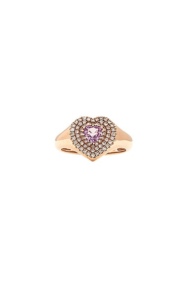 Siena Jewelry Heart Pinky Ring In 14k Yellow Gold  Diamond  & Pink Sapphir