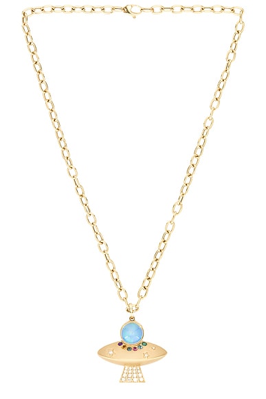 Siena Jewelry UFO Charm Chain Necklace in 14k Yellow Gold, Opal, & Diamond