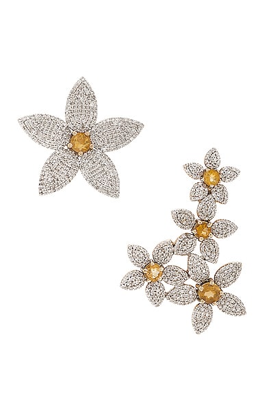 Diamond Citrine Flower Crawler Earrings