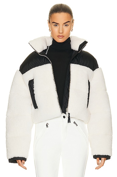 Shop Shoreditch Ski Club Maya Shearling Puffer Jacket In Natural White & Black