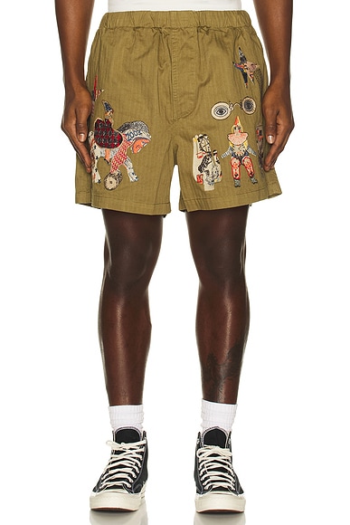 Samuel Zelig Collage Short in Olive Green