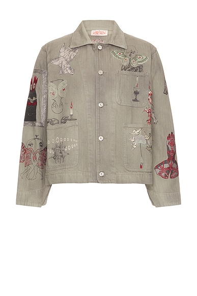 Amiri Jimi Hendrix Printed Trucker Jacket in Bone Indigo | FWRD