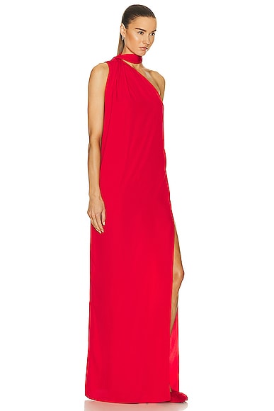 Shop Stella Mccartney One Shoulder Dress In Lipstick Red