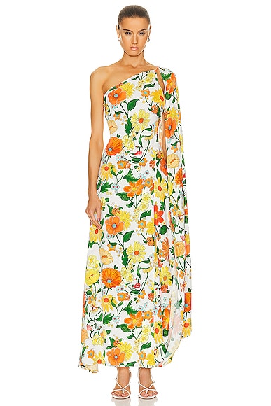 Stella McCartneyGarden Print One Shoulder Cape Dress in Multicolor Orange