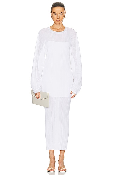 Lightweight Plisse Knit Dress in White