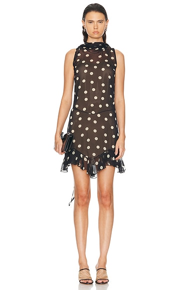 Stella McCartney Polka Dots Print Ruffled Dress in Black & Cream