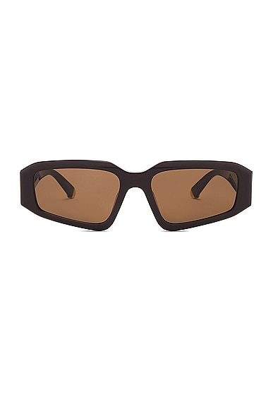 Shop Stella Mccartney Rectangular Sunglasses In Shiny Dark Brown & Brown