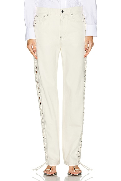 Shop Stella Mccartney Lacing Straight Leg In Ecru