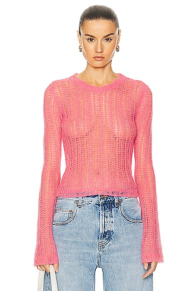 Airy Lace Knit Sweater in Pink