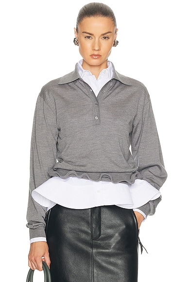 Light Wool Frill Polo Sweater