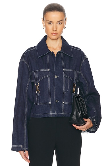 Stella McCartney Hardware Detailed Denim Jacket in Dark Blue