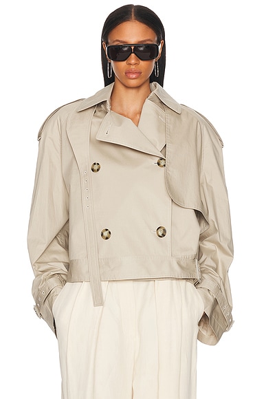 Acne Studios Belted Crop Trench Jacket in Khaki Beige | FWRD Acne Studios Belted Crop Trench Jacket in Khaki Beige | FWRD
