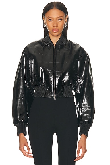 Miu Miu Logo Puffer Jacket in Nero | FWRD