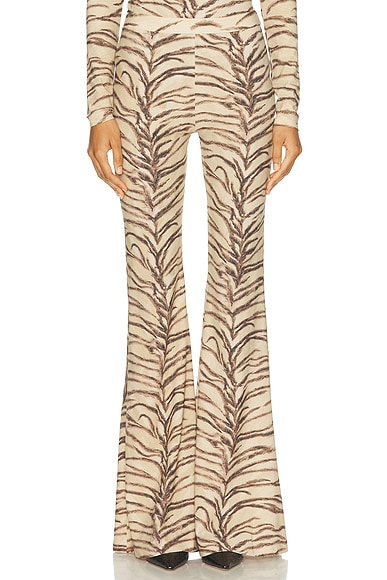 Stella McCartney Tiger Fluid Jersey Flare Trouser in Natural