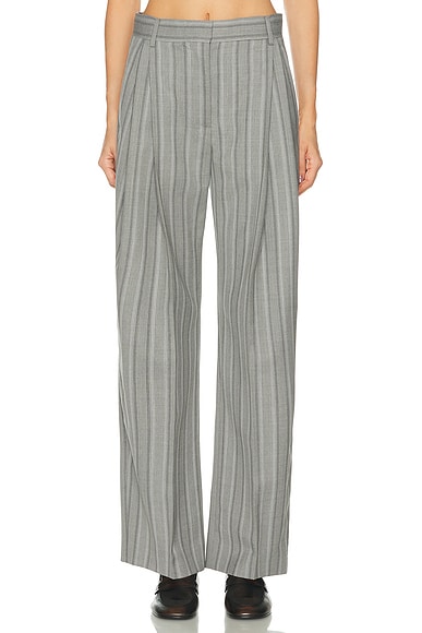 Stella McCartney Stripe Tailoring Straight Trouser in Grey Melange