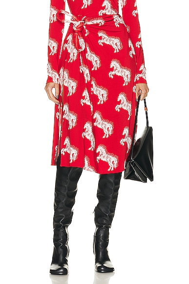 Stella McCartneyPixel Horses Bow Detailed Skirt in Red & Off White