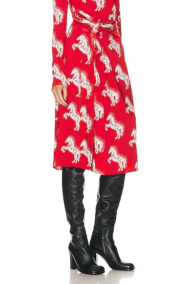 Shop Stella Mccartney Pixel Horses Bow Detailed Skirt In Red & Off White