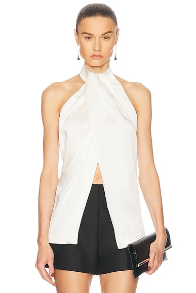 Stella McCartney Envers Satin Halterneck Top in Cream