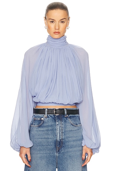 Stella McCartney Creponne Drape High Neck Top in Periwinkle