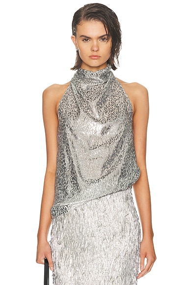 Stella McCartney Fil Coupe Alterneck Top in Silver