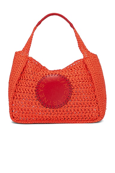 Stella McCartney Logo Raffia Crossbody Bag in Orange