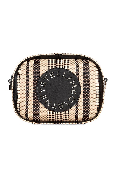 Stella McCartney Small Raffia Striped Camera Bag in Brown