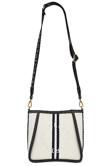 Shop Stella Mccartney Striped Cotton Mini Crossbody Bag In White & Ink