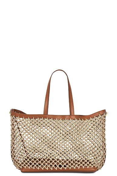 Eco Knotted Mesh Tote Bag in Tan