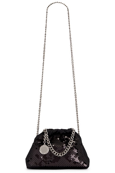 Stella McCartney Falabella Pixel Snake Sequins Embroidery Mini Drawstring Bag in Black
