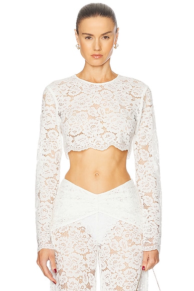 Dolce & Gabbana Long Sleeve Sequin Crop Top in Silver | FWRD