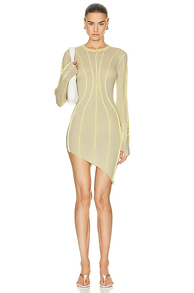 Asymmetric Long Sleeve Mini Dress in Yellow