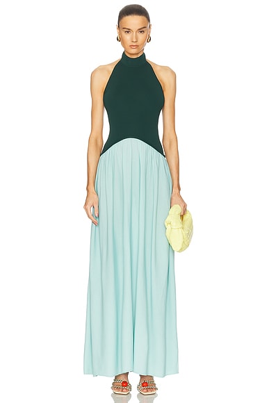 Solid & Striped The Halter Soglio Dress in Evergreen & Sky